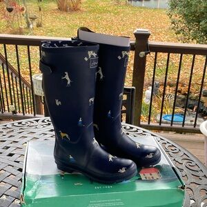 Joules Welly Navy Dog Print Rain Boots Size 11